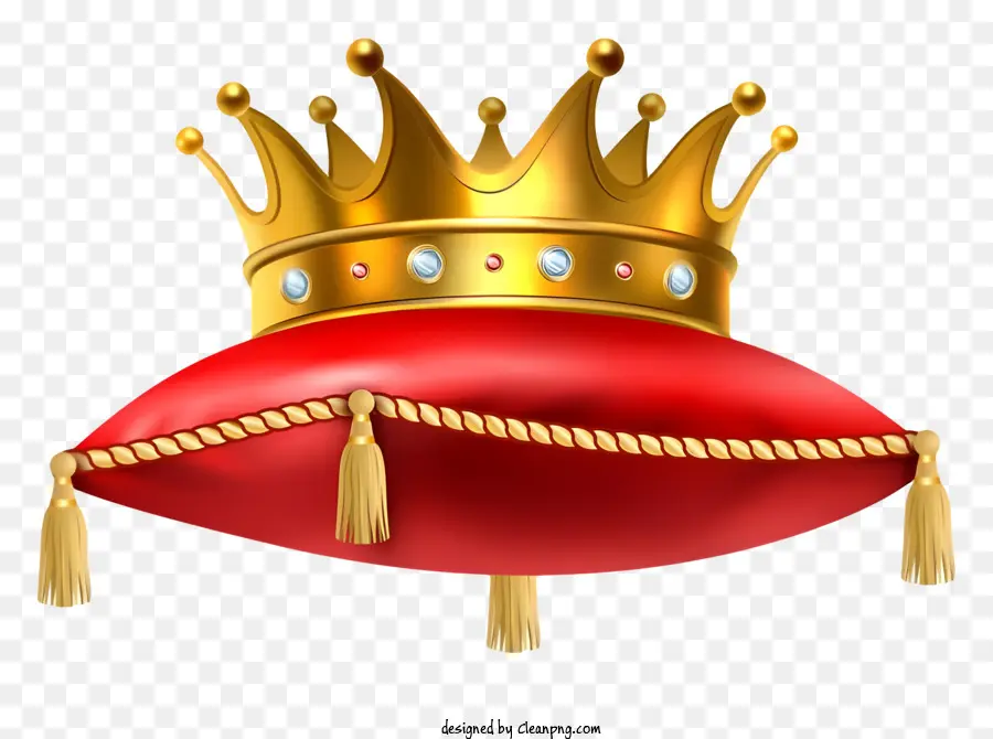 corona in oro - Cuscino in velluto rosso con corona d'oro su nero