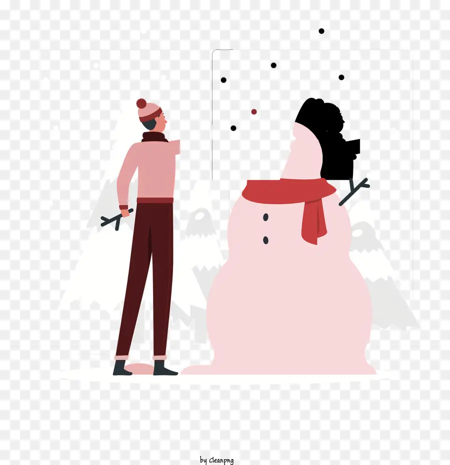 Cappello a cilindro - Donna e pupazzo di neve che indossano entrambi sciarpe rosse