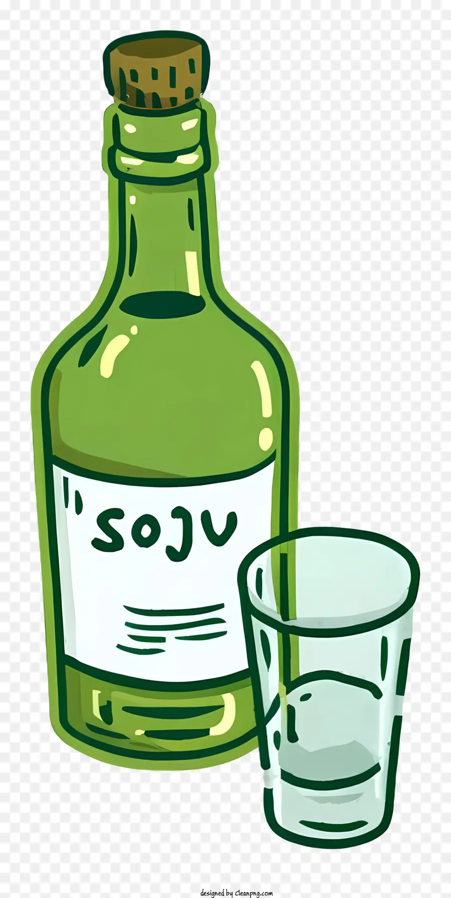chai rượu sake soju thủy tinh màu xanh lá cây - Chai Soju màu xanh lá cây, ly với rượu sake, nền đen