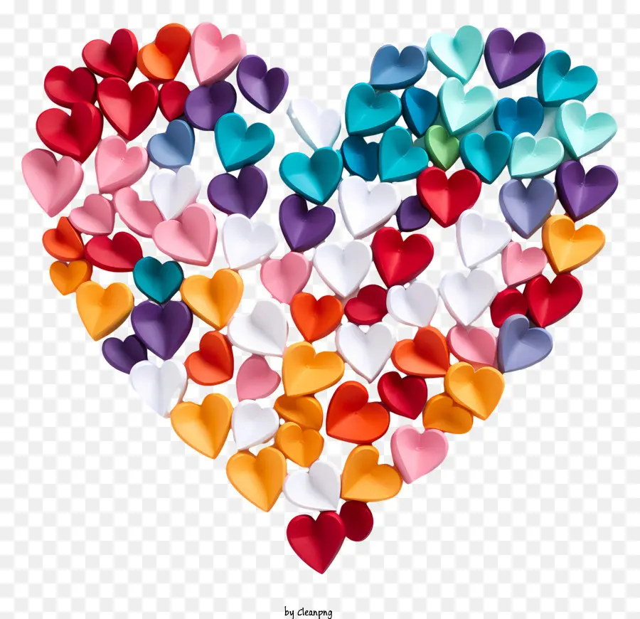 Herzförmige farbige Herzen Symmetrische Mustertöne der roten Farbtöne von Pink - Herzform aus verschiedenen farbigen Herzen