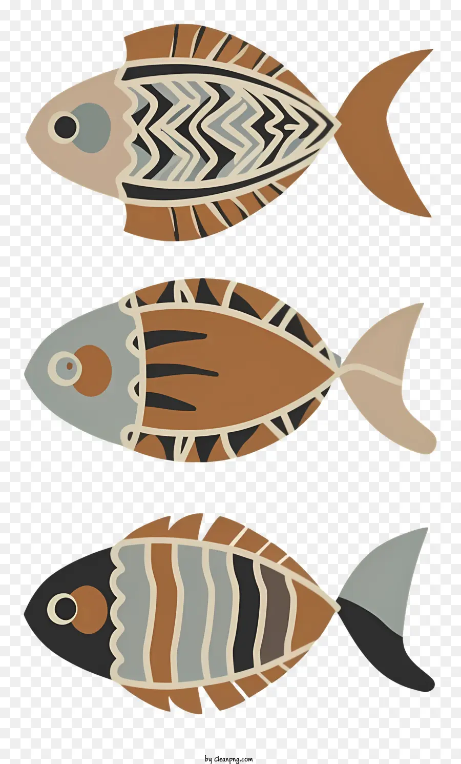 Fischmuster gestreifter Fisch blau und grün Fisch Orange und brauner Fisch rot und schwarzer Fisch - Drei Fische mit unterschiedlichen gestreiften Mustern und Formen
