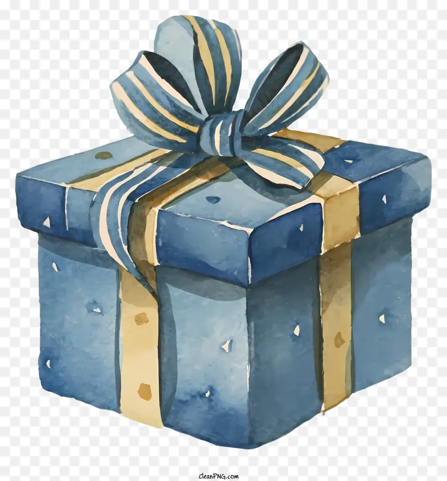 scatola regalo - Scatola regalo con carta ad acquerello blu e fiocco dorato