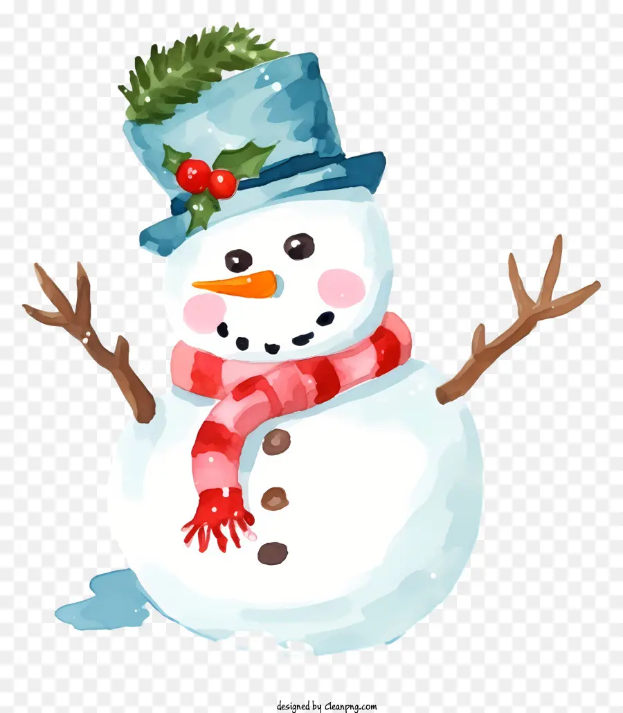 Cappello a cilindro - Snowman sorridente con accessori festivi in ​​sfondo nero