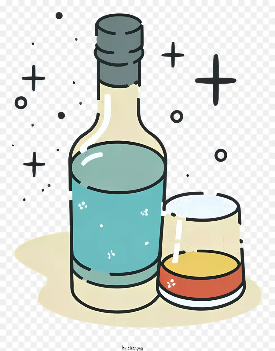 Alkohol -Getränkeflasche Glasblau und weiße Farbschema - Schwarz -Weiß -Illustration eines Getränks