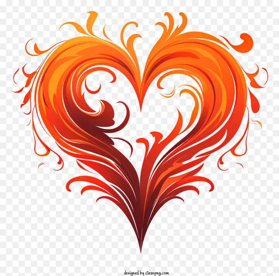 flaming heart black background curving flames central flame orange flames