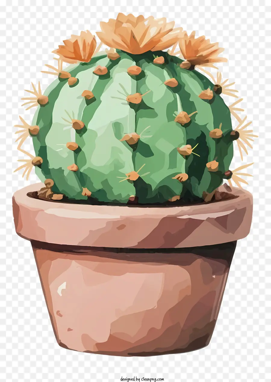 kaktus pflanzentopf grün stamm gelbe blüten blätter blätter - Cgi kaktus mit gelben Blüten im dunklen Raum