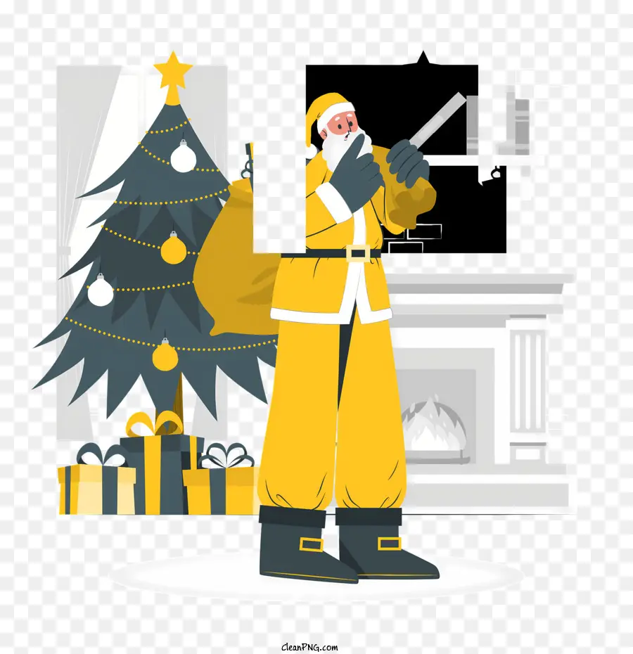 Weihnachtsbaum - Mann im Anzug hält Tasche und Spielzeug