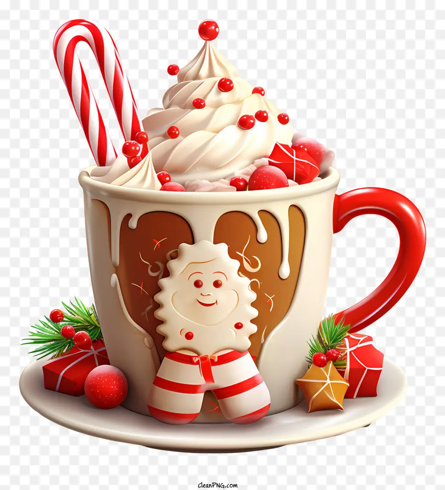 bastoncino di zucchero - Coppa di cioccolata calda con condimenti festivi