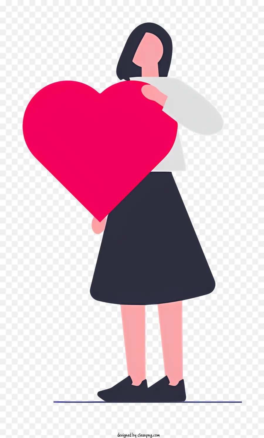 woman arms outstretched pink heart black shirt black skirt