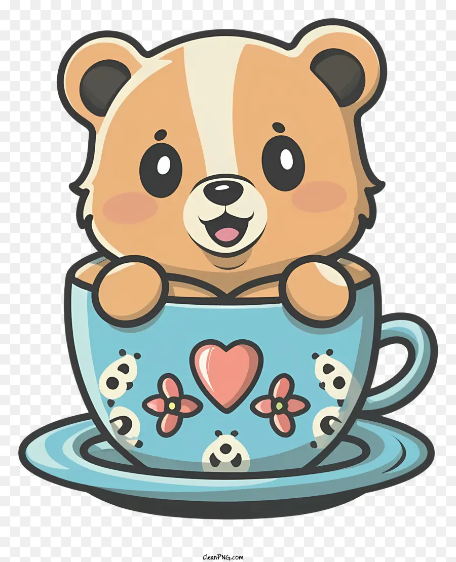 Bộ phim hoạt hình gấu dễ thương Gấu ấm trà màu xanh lớn áo sơ mi sọc - Bộ phim hoạt hình gấu ngồi trong ấm trà với trái tim