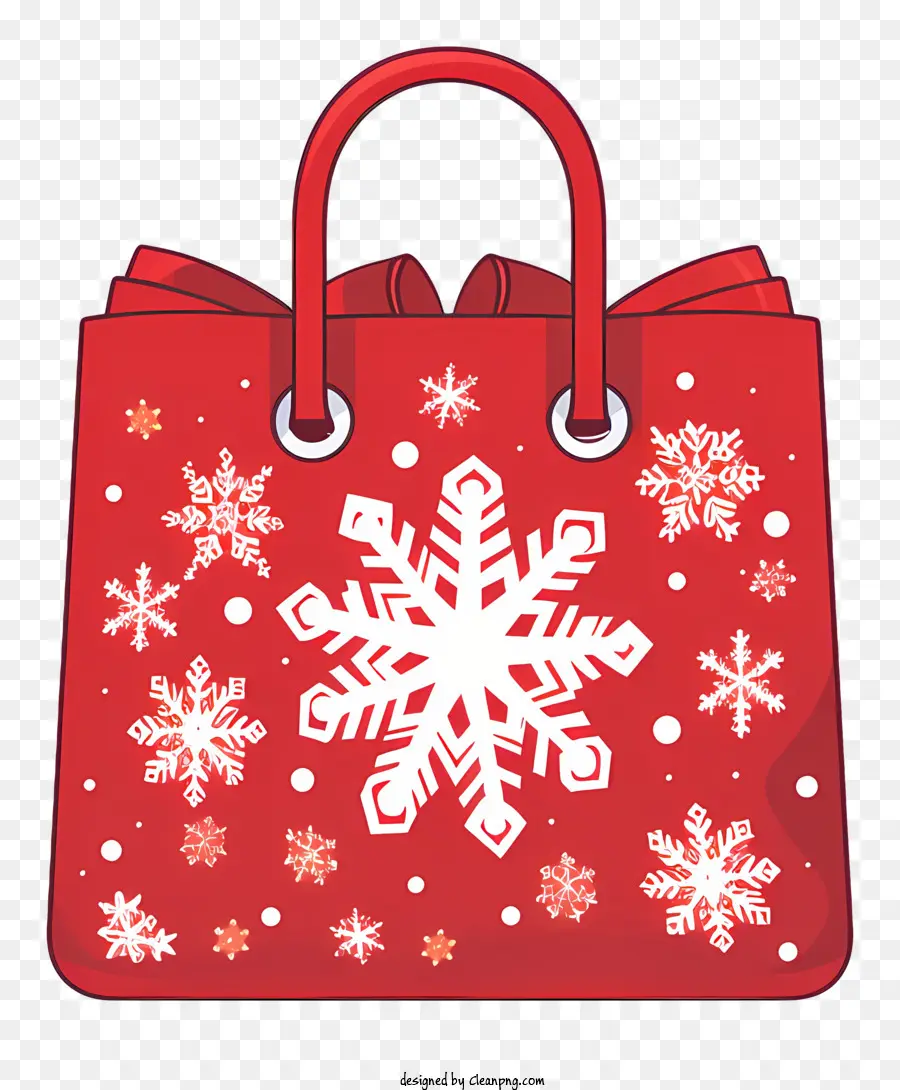 Einkaufstasche - Rote Einkaufstasche mit Schneeflockenmuster und Bogen