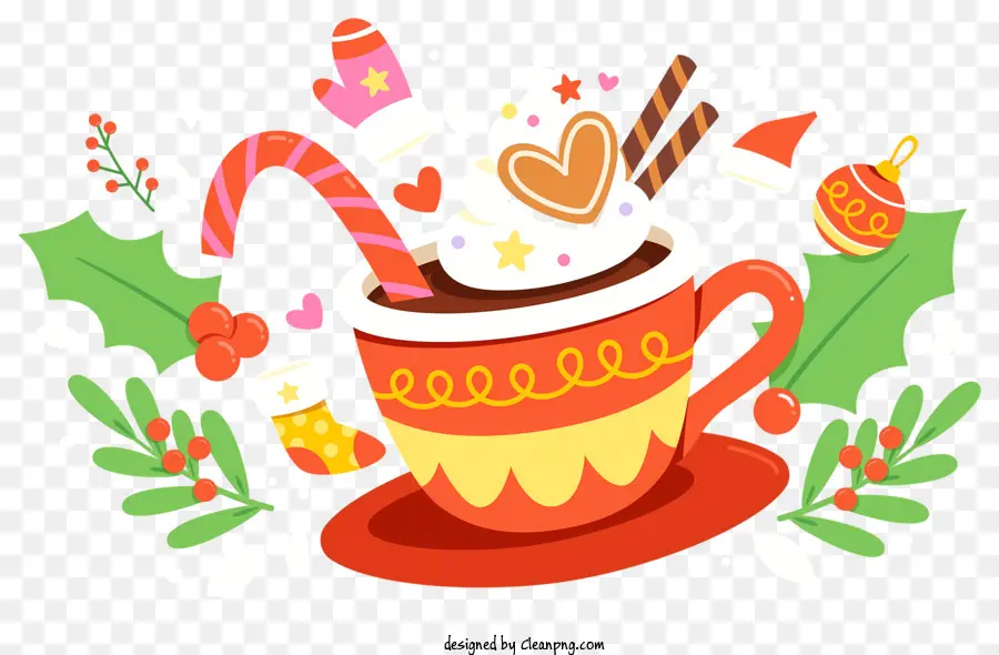 Mug sô cô la nóng đánh kem kẹo darshmallows - Đồ uống sô cô la nóng với đồ trang trí lễ hội và toppings