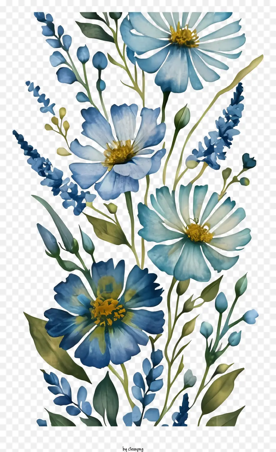 xanh nền - Những bông hoa màu xanh rực rỡ với các trung tâm màu trắng và nền màu xanh lá cây