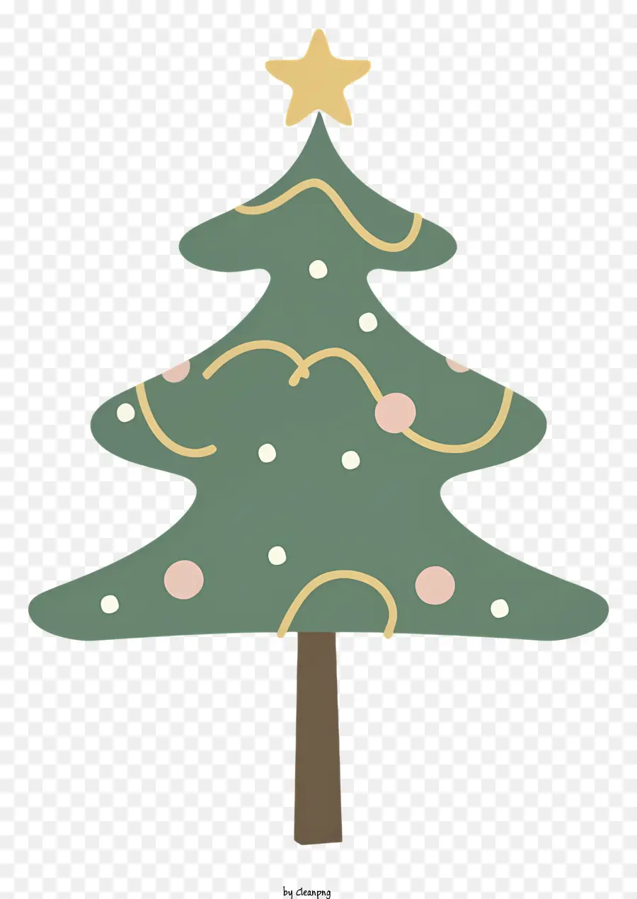 Weihnachtsbaum Illustration - Grüner Weihnachtsbaum mit Stern- und Banddekoration