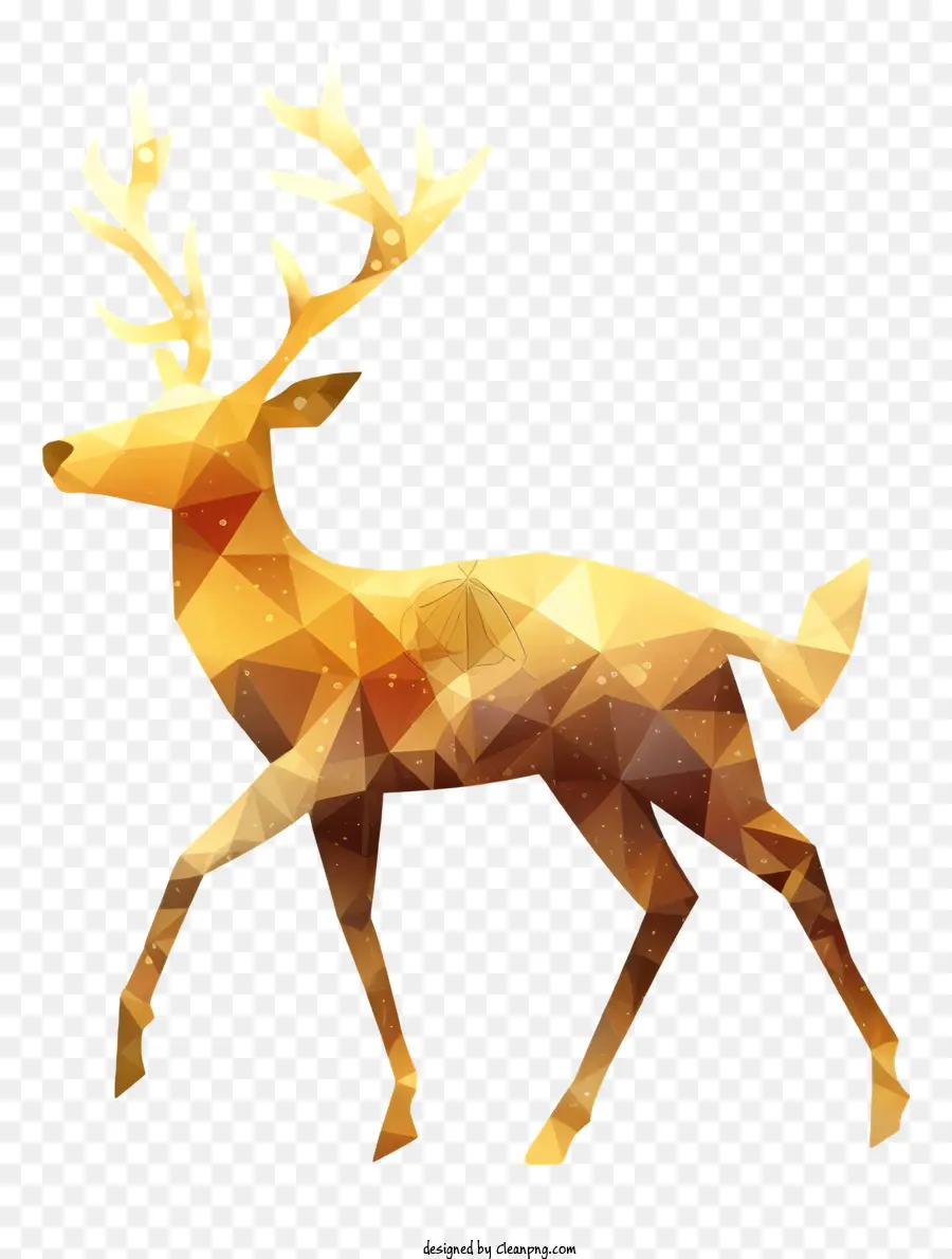 golden deer deer standing on hind legs flowing mane twisted antlers triangular shapes