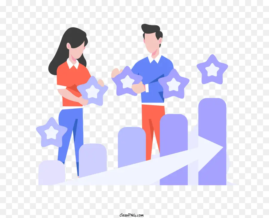 chart analysis trend line stars man and woman smiling
