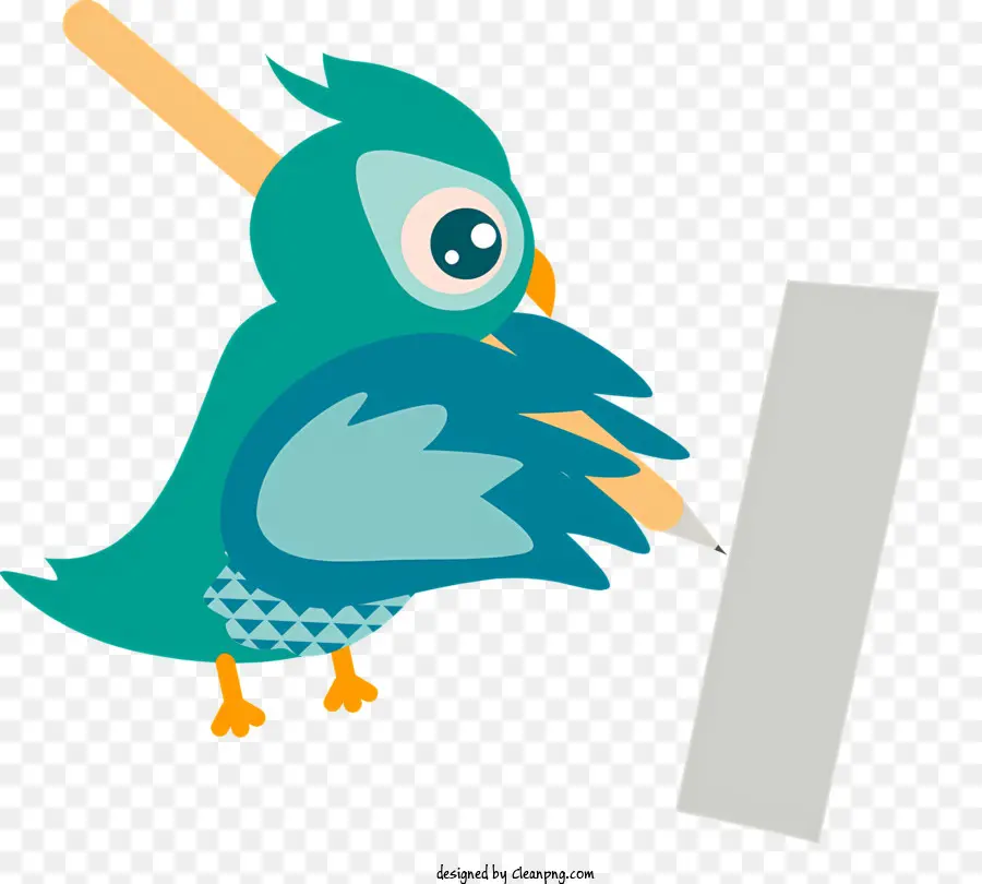 Blue Bird Bleistift Schreibpapier Hallo Welt - Cartoon Vogel schreibt 