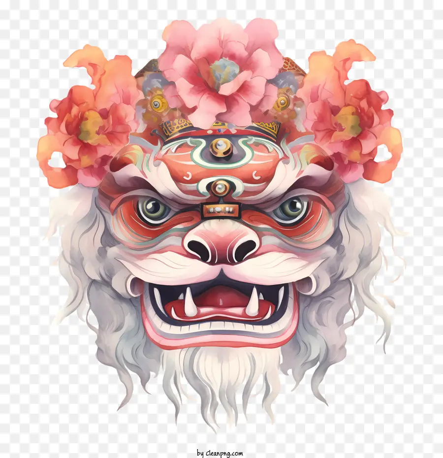 Chinesische Löwen -Tanzkopf -Löwen Maske Blume Kopfbedeckung - 
