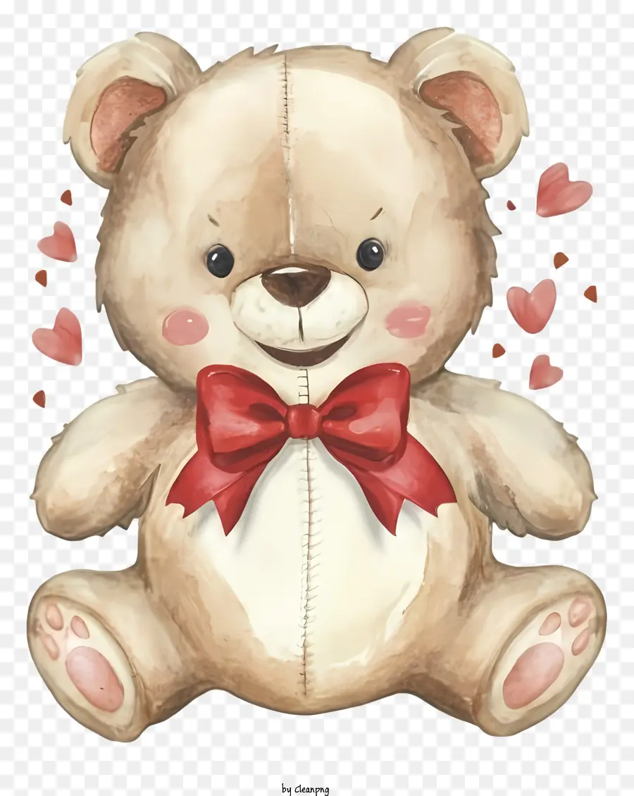 gấu teddy - Gấu bông dễ thương được bao quanh bởi trái tim, phong cách màu nước