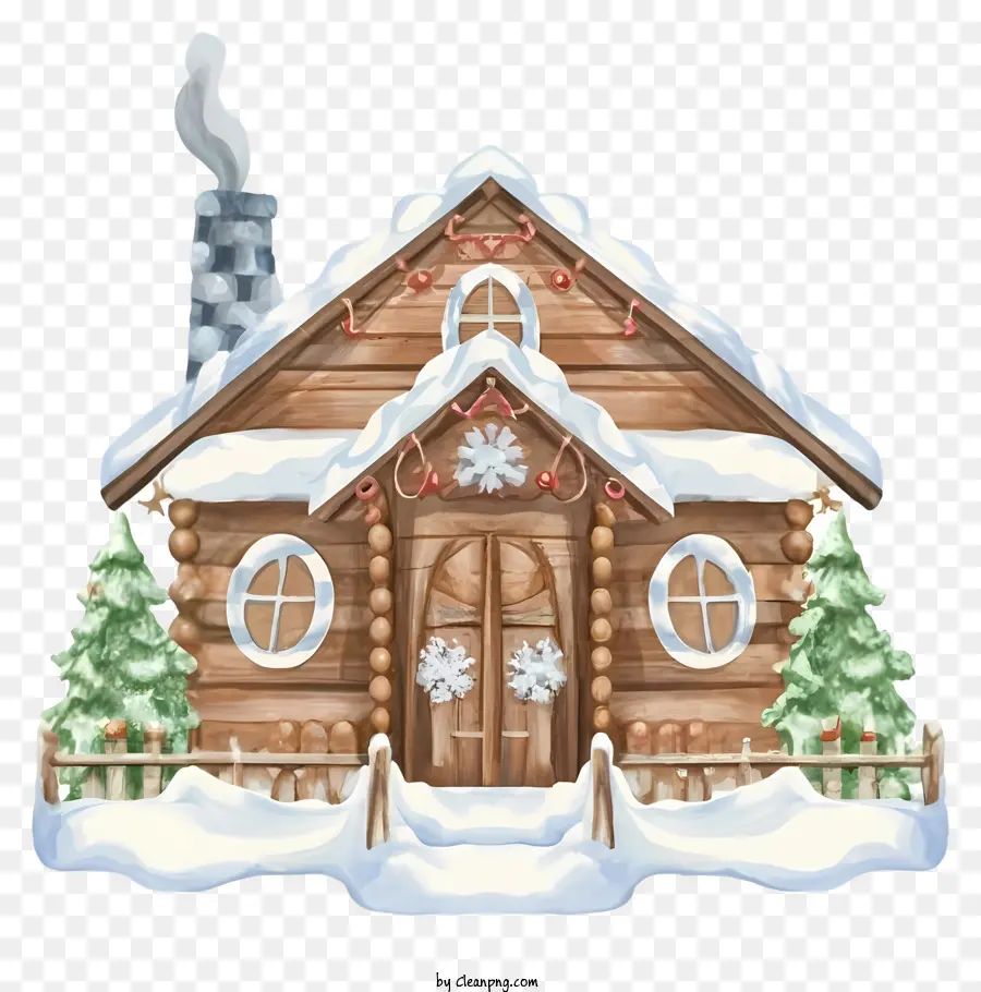 winter cabin snowy landscape icicles chimney snow covered windows