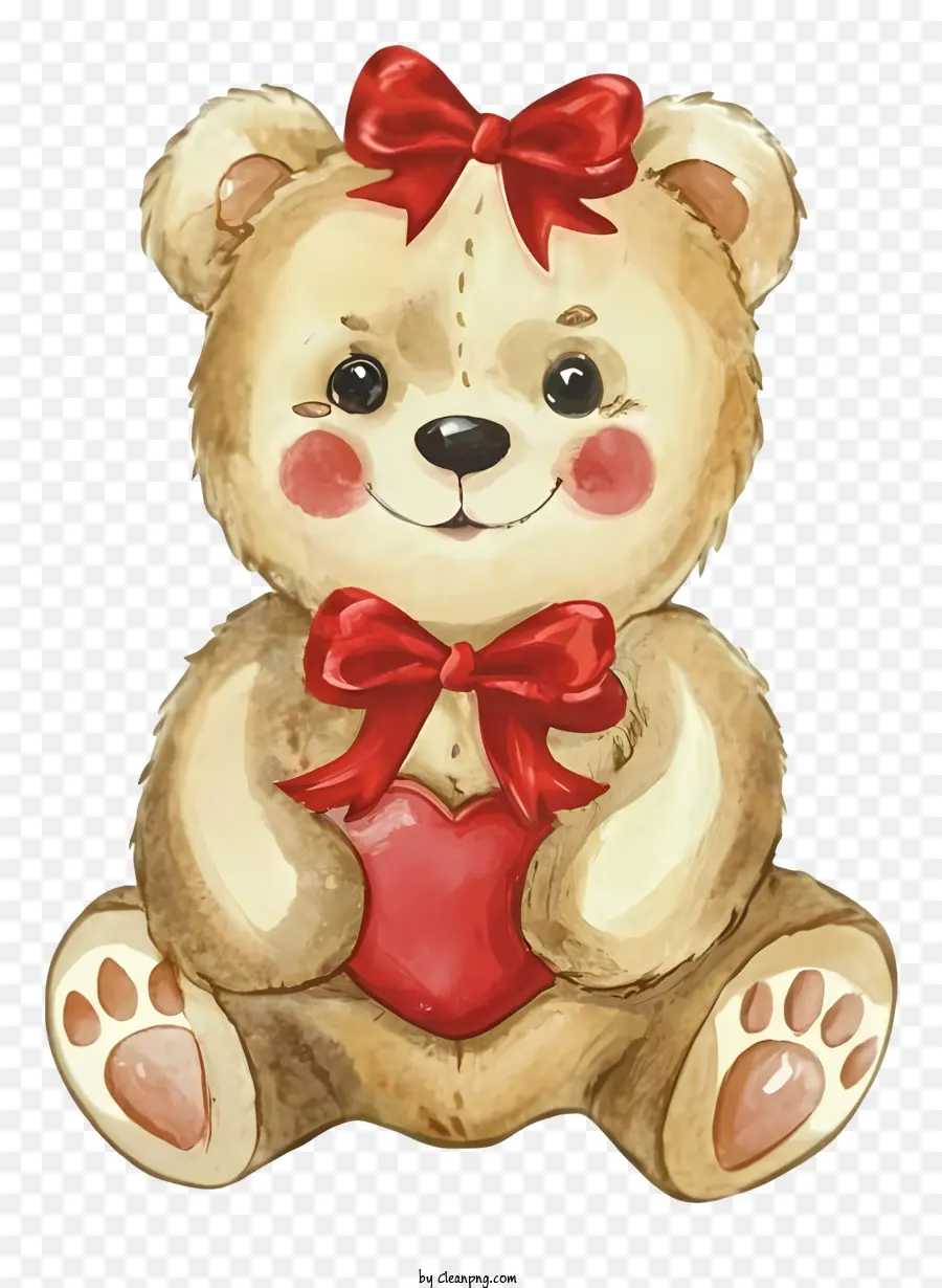 Teddybär - Netter Teddybär mit rotem Bogen und Herzen