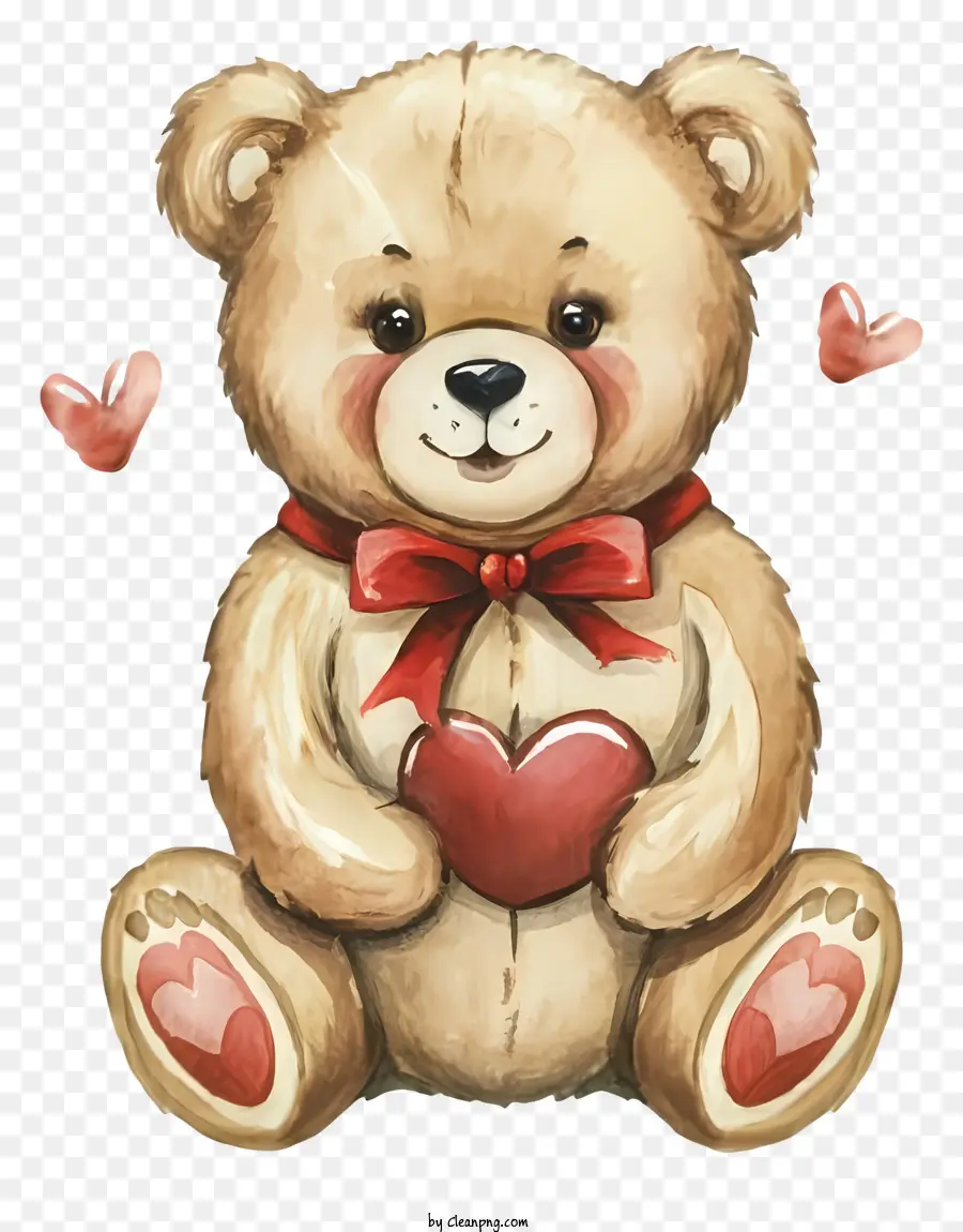 Teddybär - Aquarellzeichnung von Teddybär, das Herz hält