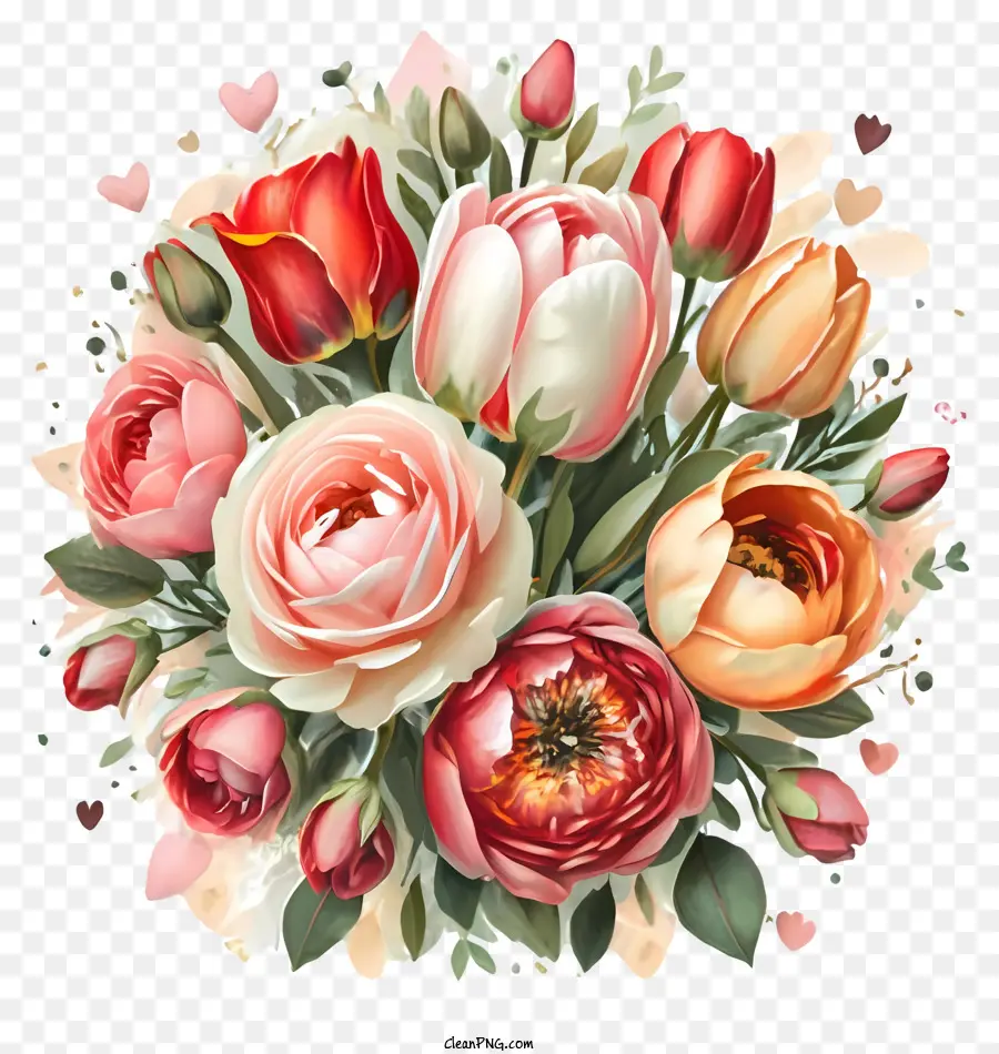 a forma di cuore - Bouquet circolare di fiori rossi e rosa