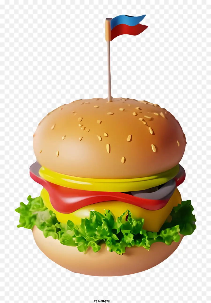 Hamburger - Hamburger con bandiera sul piatto, sfondo nero