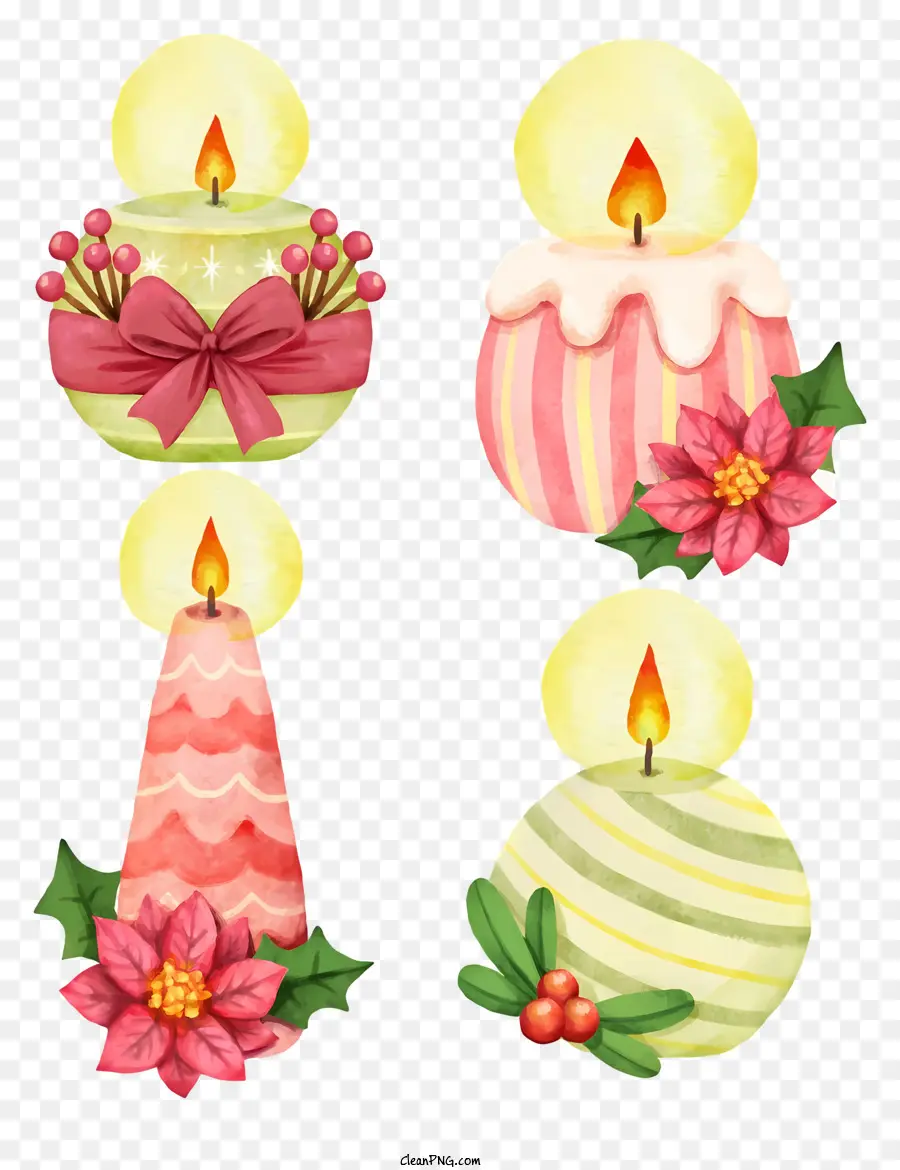 agrifoglio - Illustrazioni ad acquerello di decorazioni di candele festive
