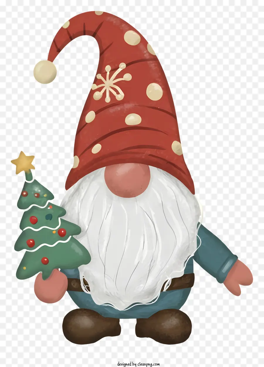 Weihnachtsbaum - Gnom mit Weihnachtsbaum, Weihnachtsmütze, lächeln