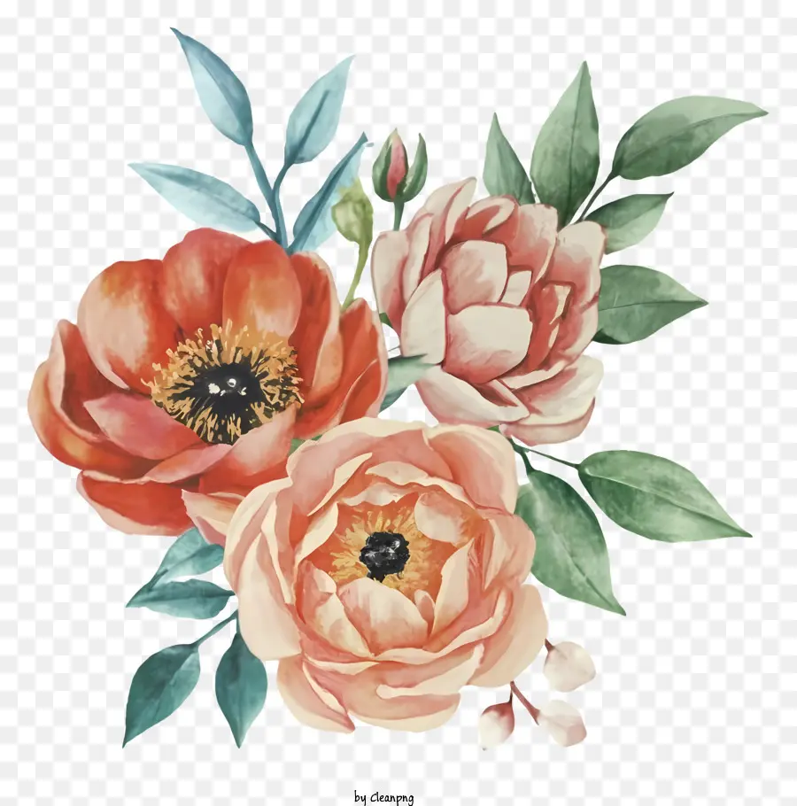 Blume Malerei - Lebendige, realistische Aquarellmalerei von drei Rosen