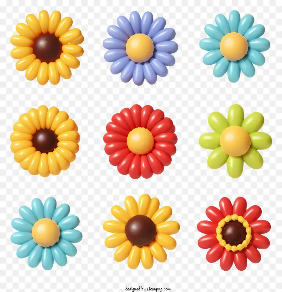 multi-colored flowers bouquet sizes and shapes circular formation bouncy elastic flowers
