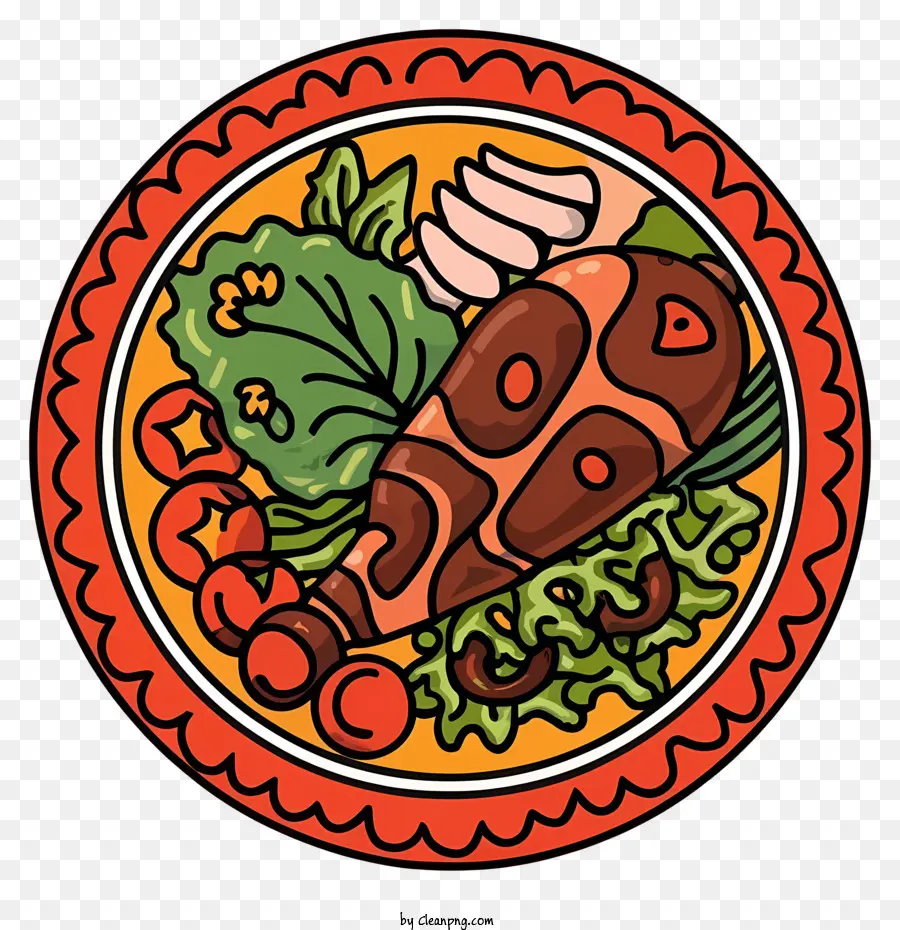 mexican cuisine traditional hand-drawn style plate of food chicken lettuce