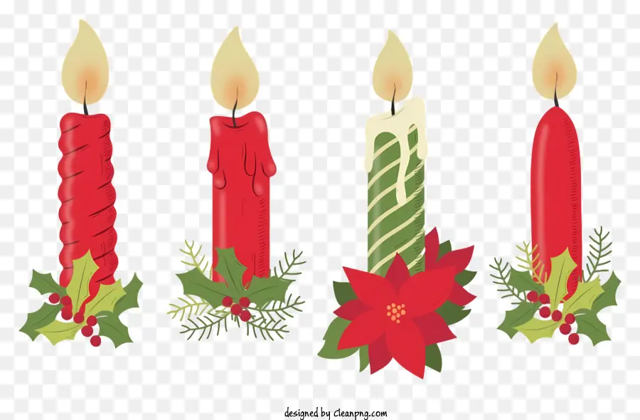 Weihnachtsdekoration - Rote Kerzen und grüne Stechpalmeblätter auf Schwarz