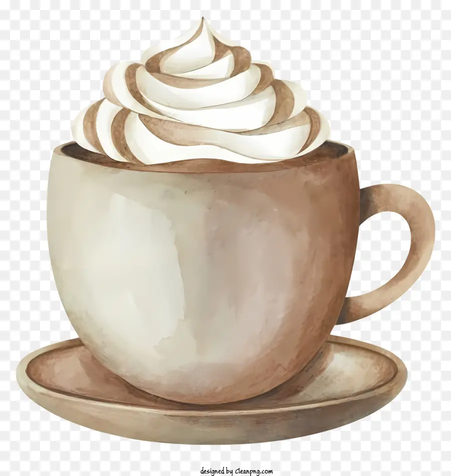 braune Tasse Schlagsahne Schokoladenmaterial kleiner Griff weißer Teller - Feedback, das zum Bild einer braunen Tasse mit Schlagsahne angefordert wurde