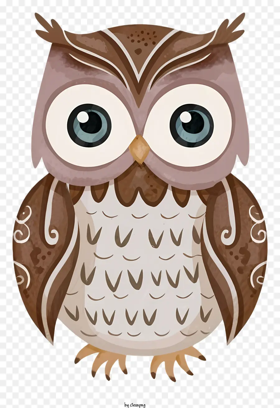 Owl pescela con gli occhi rotondi becco per il viso - Gufo marrone con occhi espressivi su sfondo nero