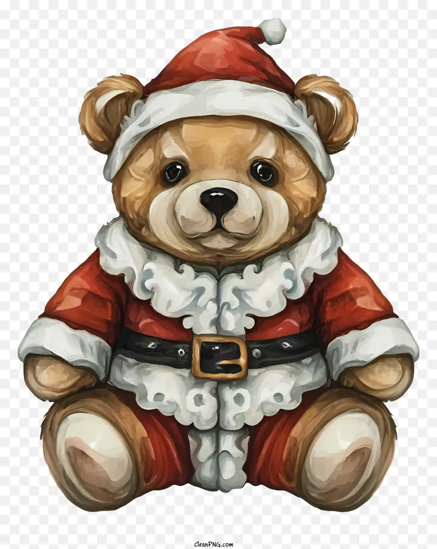 Teddybär - Kleiner Teddybär im Weihnachtsmann -Outfit auf Schwarz