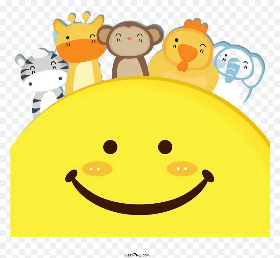 Affe - Glückliche Tiere umgeben gelbes Smiley -Gesicht