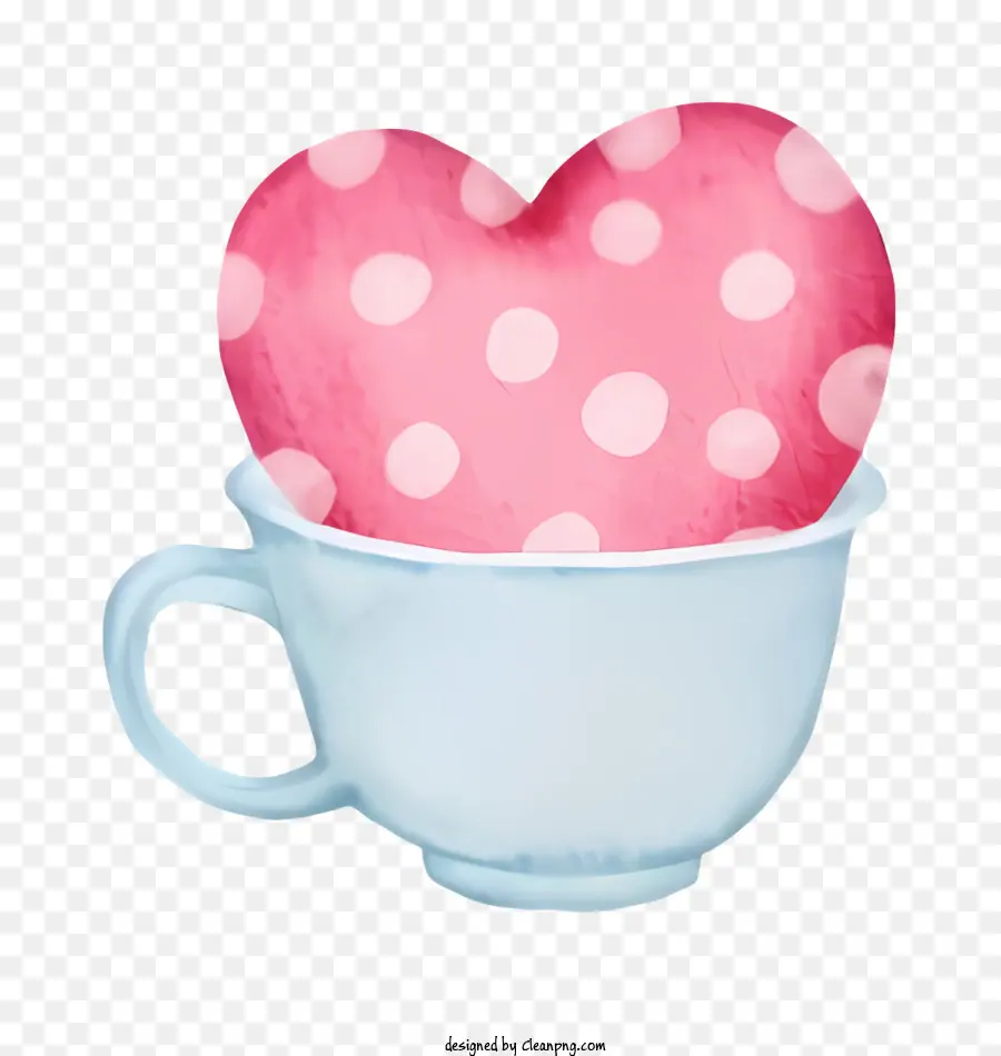heart-shaped object blue cup bowl-shaped cup handle cup pink polka dots