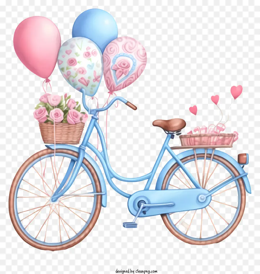 vương miện - Xe đạp màu xanh và hồng với giỏ đầy bóng