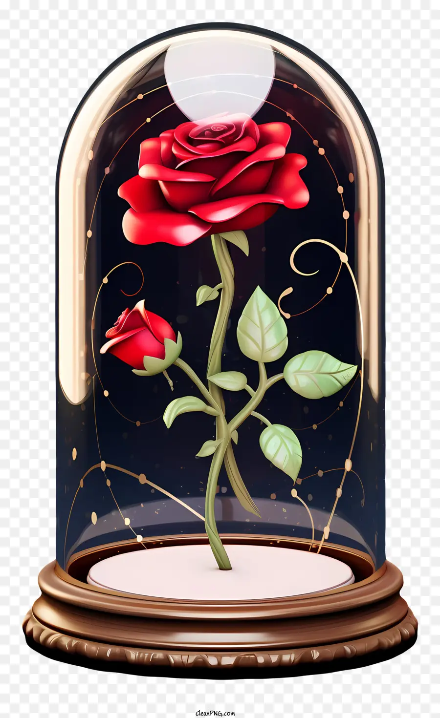 rote rose - Rote Rose in Glaskuppel mit goldenen Sternen