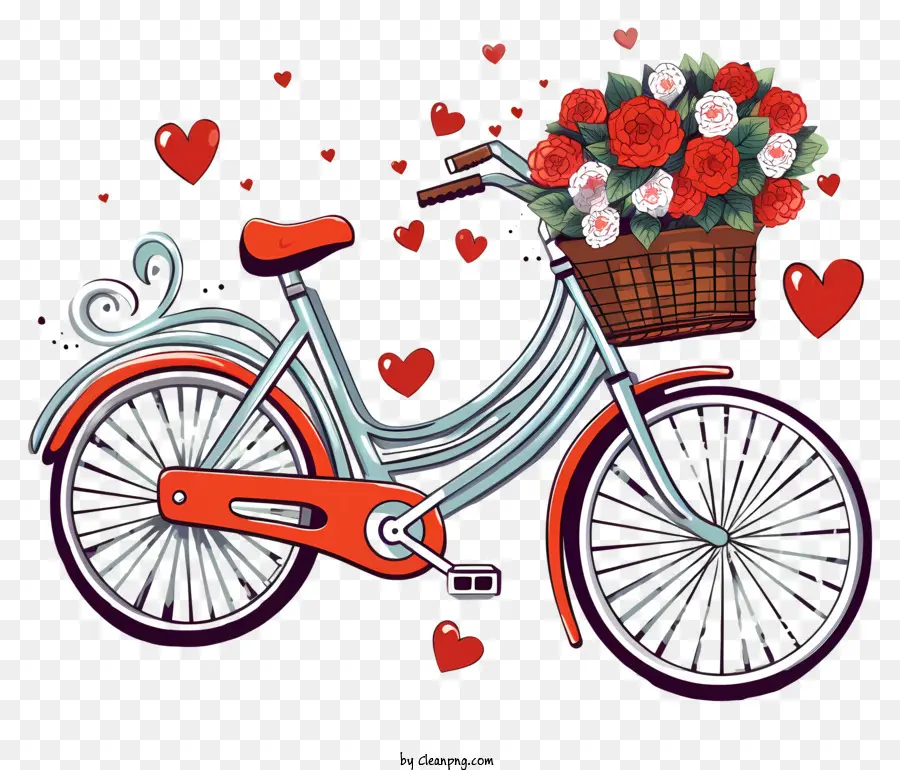 Rote Rosen - Fahrrad mit Rosen, Herzen, freudig und romantisch