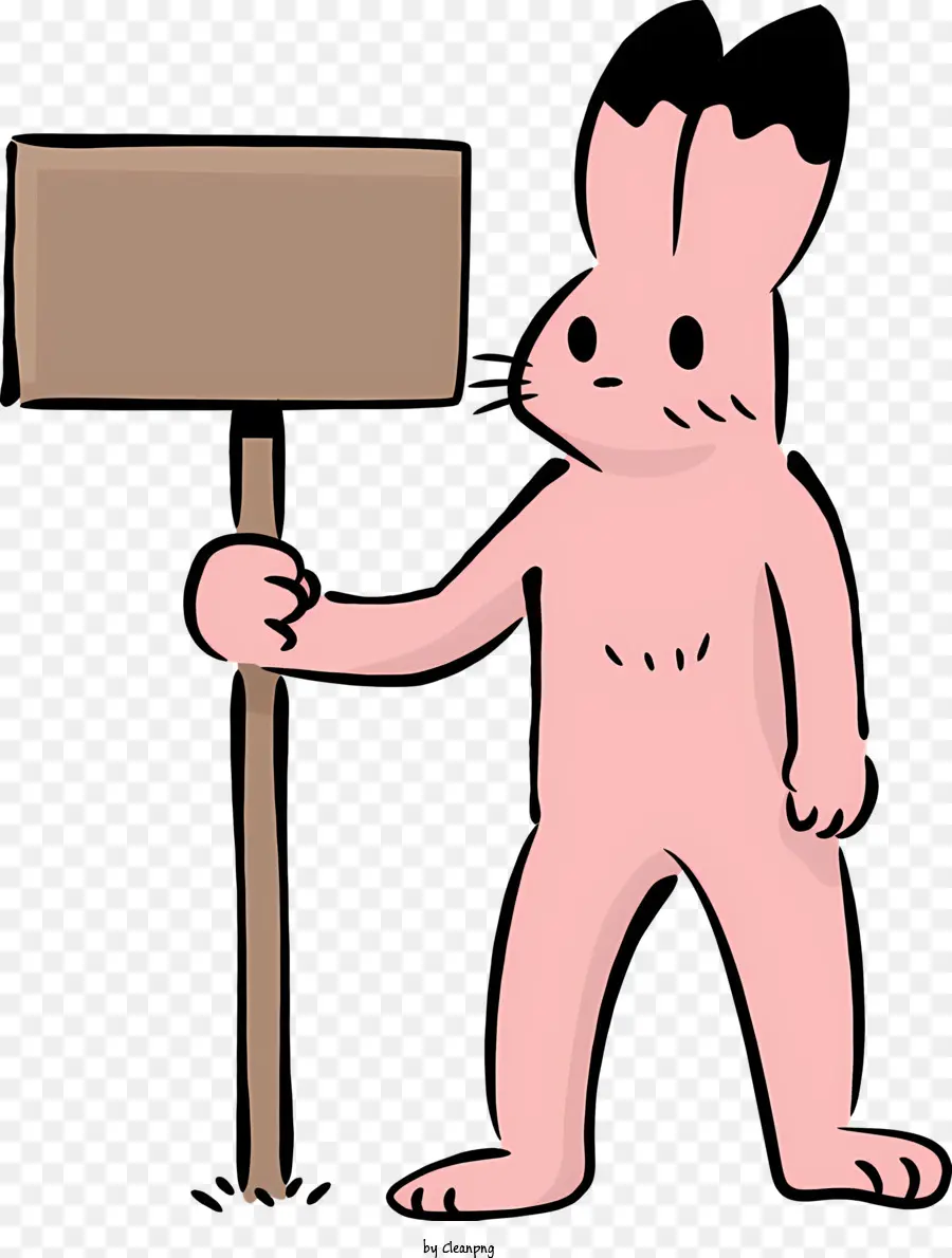 Cartoon Charakter Pinkanzug runder Kopfschilder Stopp - Cartooncharakter im rosa Anzug hält Stoppschild
