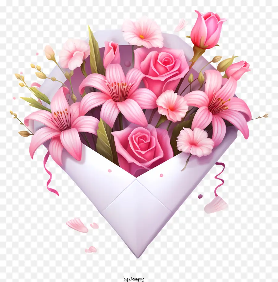 weißen hintergrund - Pink Blumenstrauß im weißen Umschlag auf Schwarz