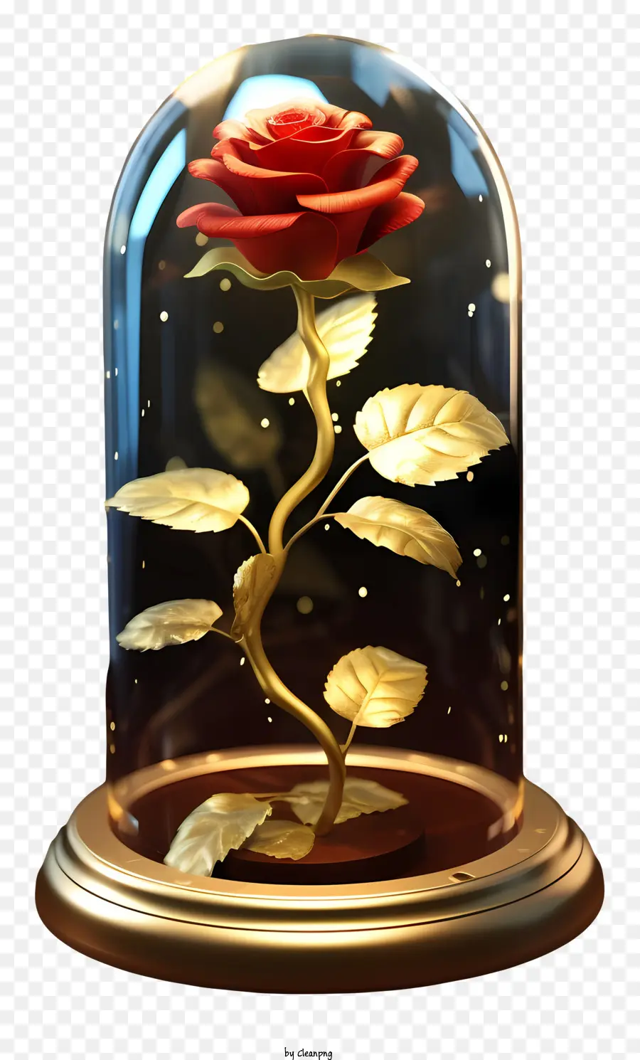 rote rose - Rote Rose in Glaskuppel mit goldenem Glühen