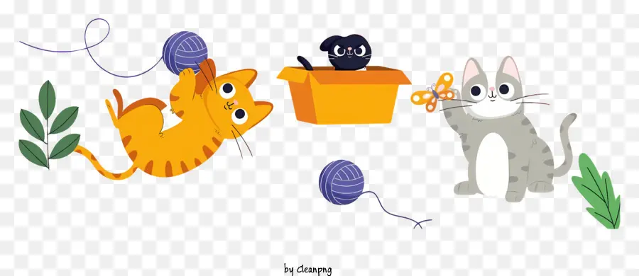 Kleinbaum - Bunte Katzen spielen mit Garn in Cartoon