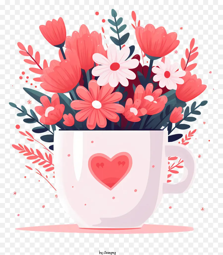 sfondo bianco - Tazza di tè con bouquet di fiori rosa
