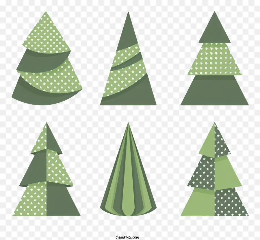 Weihnachtsdekoration - Fünf grüne Tupfen -Weihnachtsbäume auf schwarzem Hintergrund