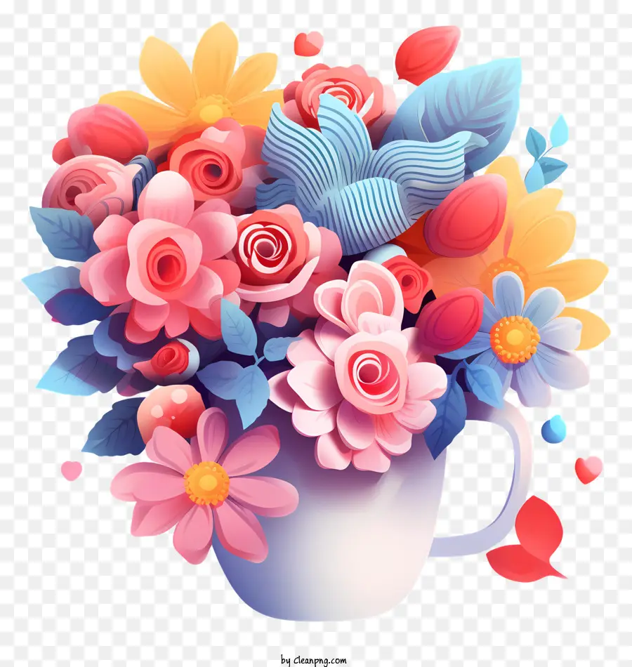 fiori di bouquet colorati in una tazza rose margherite garofano - Disposizione floreale colorata in una tazza in ceramica