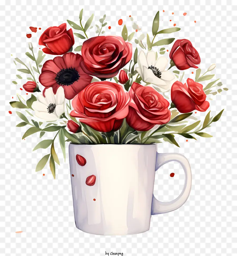 disegno floreale - Vaso casual e organizzato di rose rosse e bianche